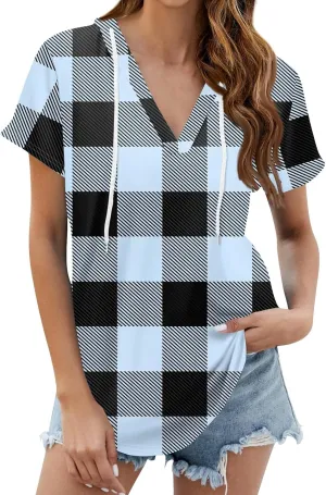 Summer Tops for Women 2025 Trendy V-Neck Tees Outfits Casual Puff Short Sleeve Blouses Hoodie Tunic Tops Printed Tshirts
