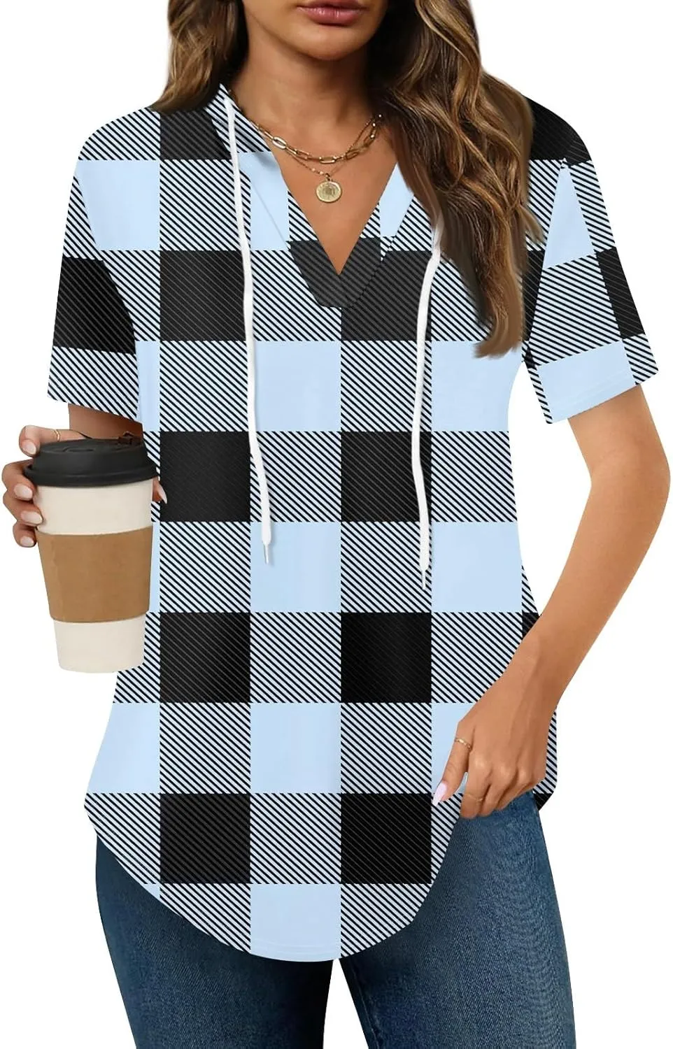 Summer Tops for Women 2025 Trendy V-Neck Tees Outfits Casual Puff Short Sleeve Blouses Hoodie Tunic Tops Printed Tshirts