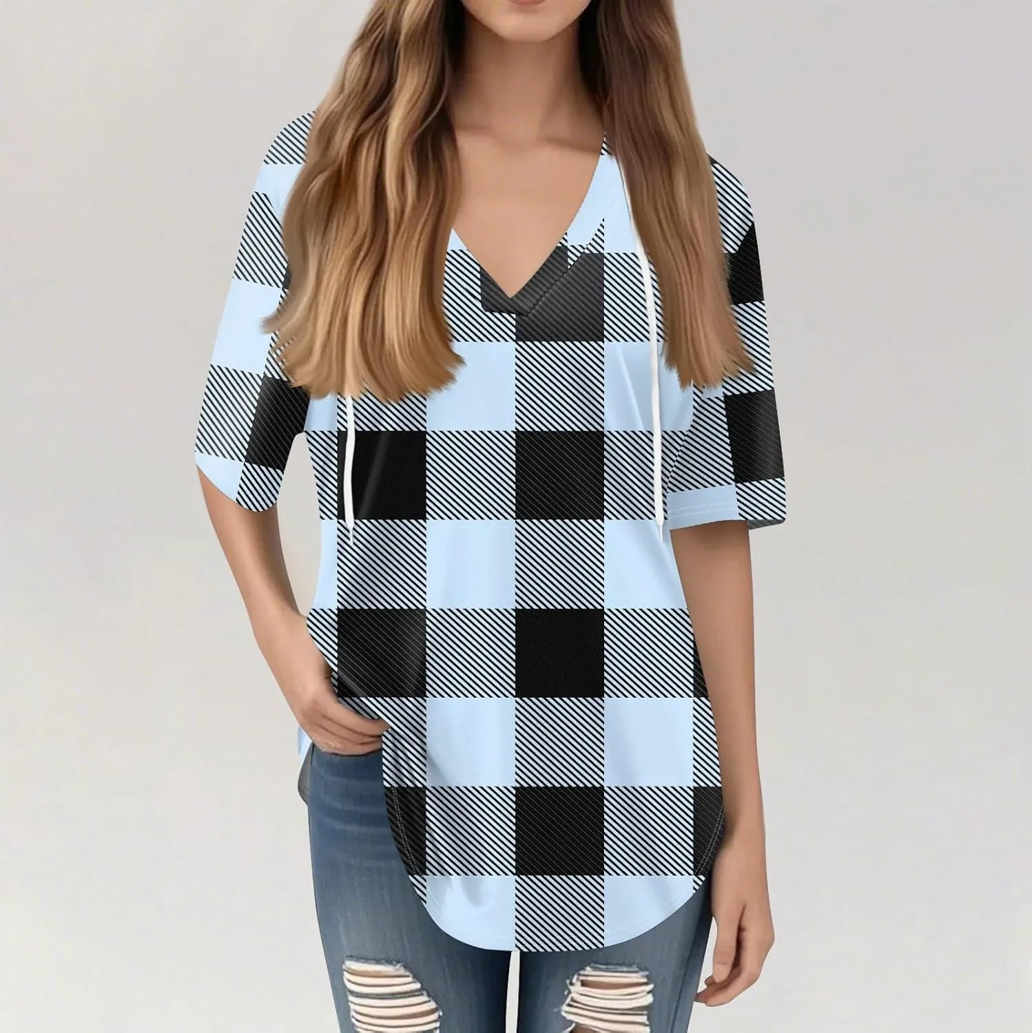 Summer Tops for Women 2025 Trendy V-Neck Tees Outfits Casual Puff Short Sleeve Blouses Hoodie Tunic Tops Printed Tshirts