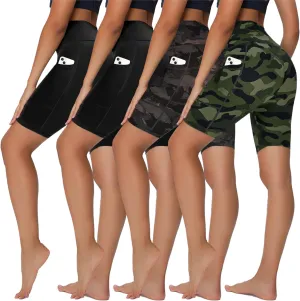 Sundwudu 4 Pack Biker Shorts for Women - 8/5/3 High Waist Tummy Control Summer Workout Shorts for Running Yoga Athletic