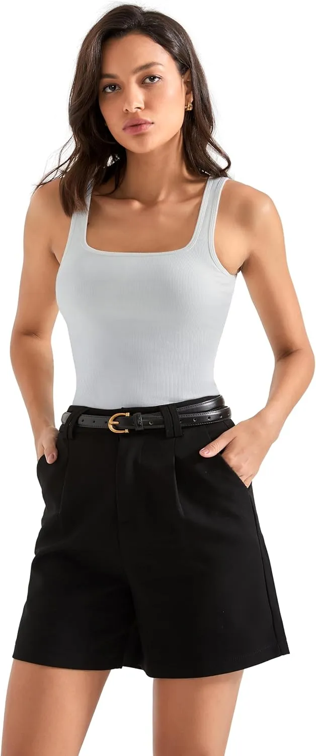SUUKSESS Women Cotton Ribbed Summer Going Out Tops Padded Trendy Basic Tank Tops