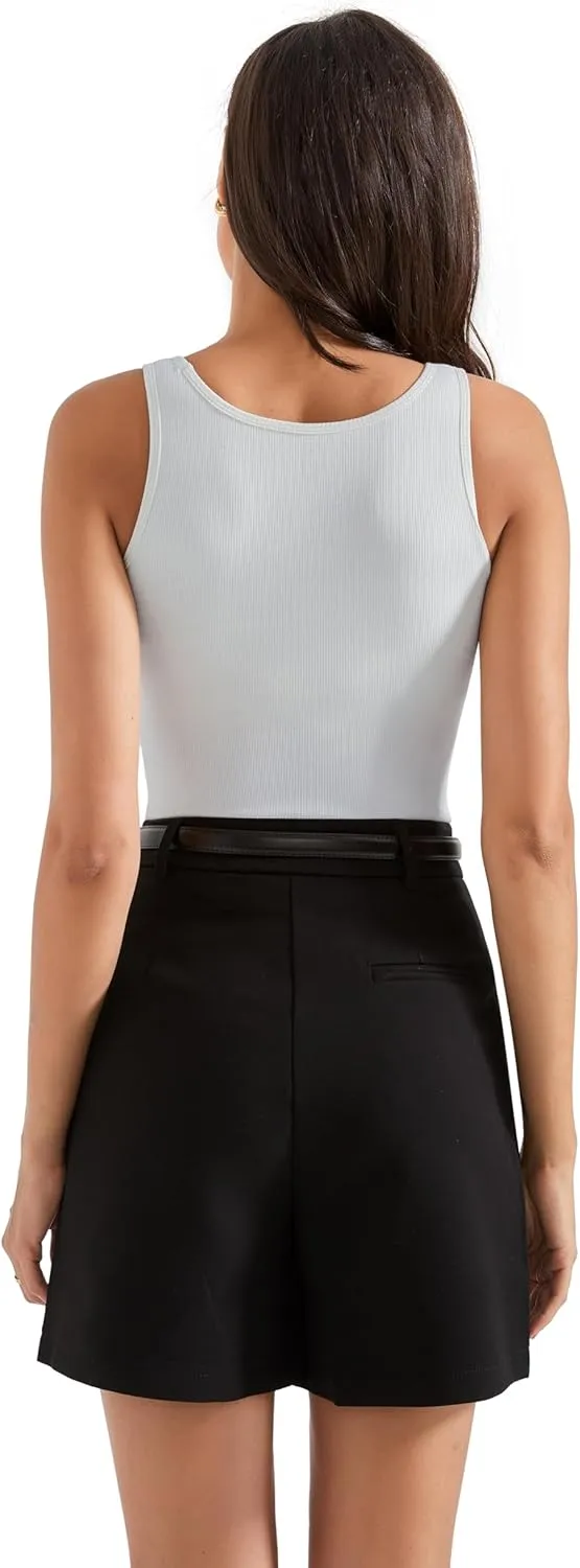 SUUKSESS Women Cotton Ribbed Summer Going Out Tops Padded Trendy Basic Tank Tops
