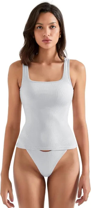 SUUKSESS Women Cotton Ribbed Summer Going Out Tops Padded Trendy Basic Tank Tops