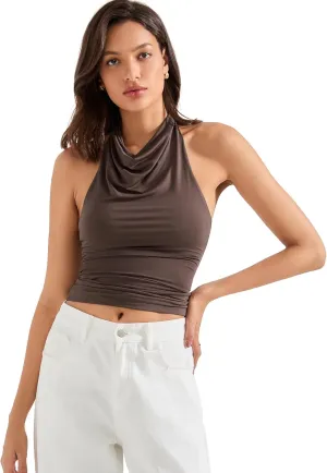 SUUKSESS Women Halter Backless Tank Tops Sexy Cowl Neck Summer Going Out Cami Tops