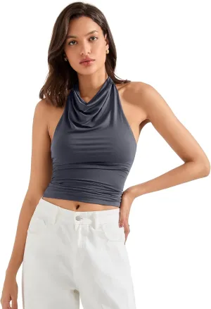 SUUKSESS Women Halter Backless Tank Tops Sexy Cowl Neck Summer Going Out Cami Tops