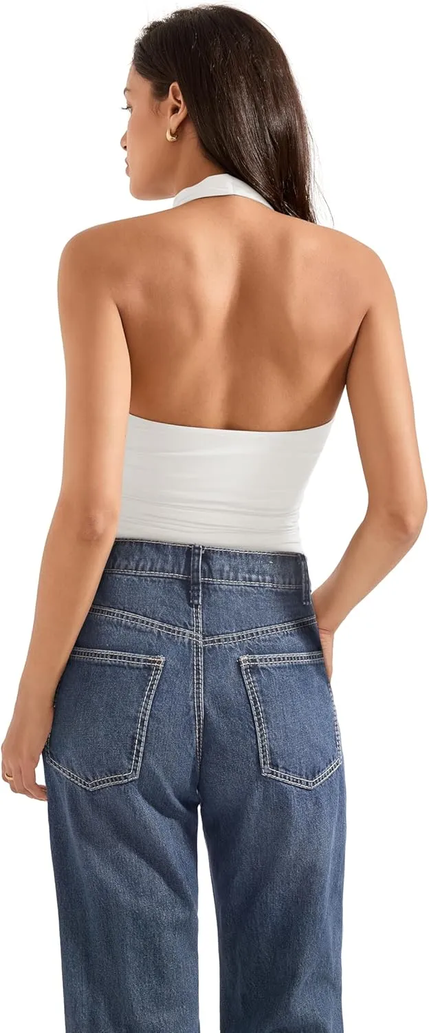 SUUKSESS Women Halter Backless Tank Tops Sexy Cowl Neck Summer Going Out Cami Tops