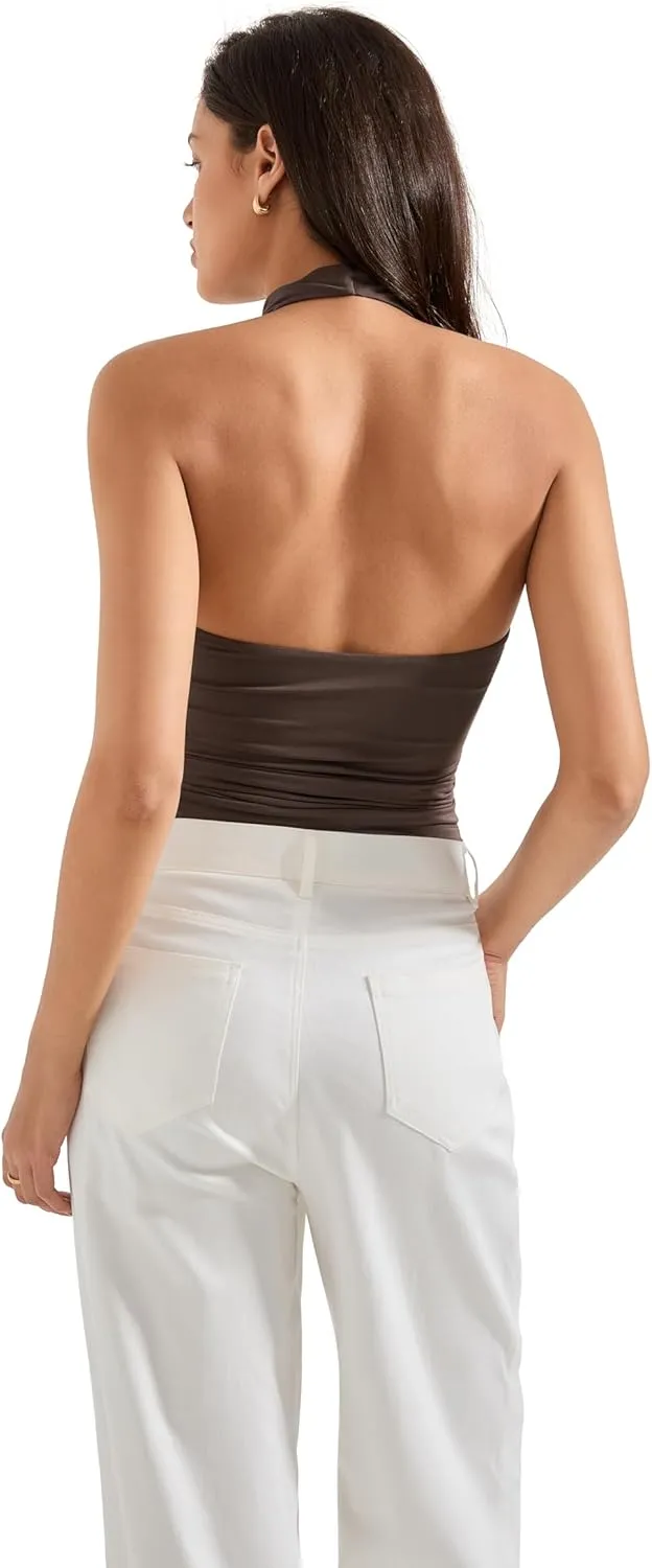 SUUKSESS Women Halter Backless Tank Tops Sexy Cowl Neck Summer Going Out Cami Tops