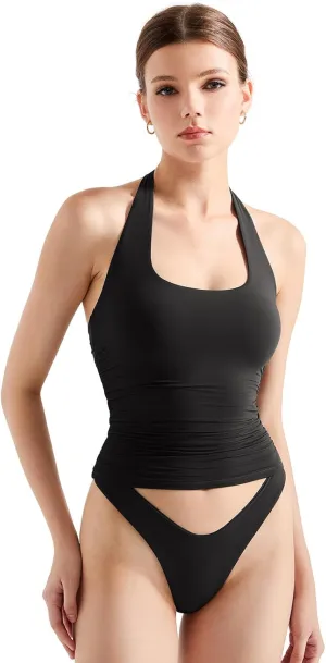 SUUKSESS Women Halter Tank Tops Double Lined Backless Y2K Trendy Going Out Tops