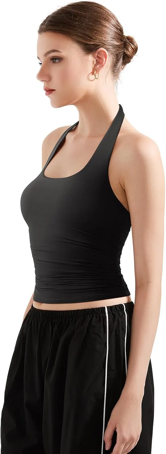 SUUKSESS Women Halter Tank Tops Double Lined Backless Y2K Trendy Going Out Tops