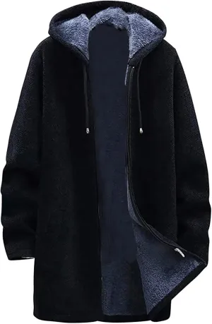 Sweater Cardigan for Men Trendy Knitted Hooded Jacket Regular Fit Full-Zipper Fleece Lined Sweater Winter Warm Coat