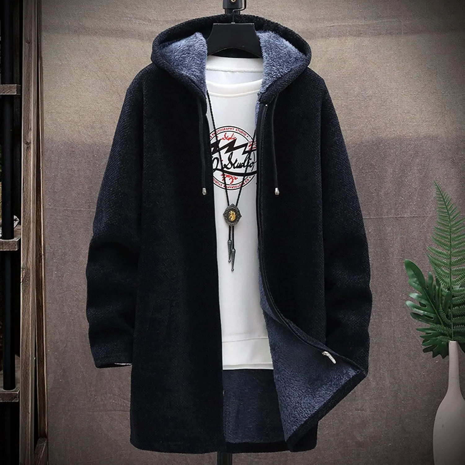 Sweater Cardigan for Men Trendy Knitted Hooded Jacket Regular Fit Full-Zipper Fleece Lined Sweater Winter Warm Coat