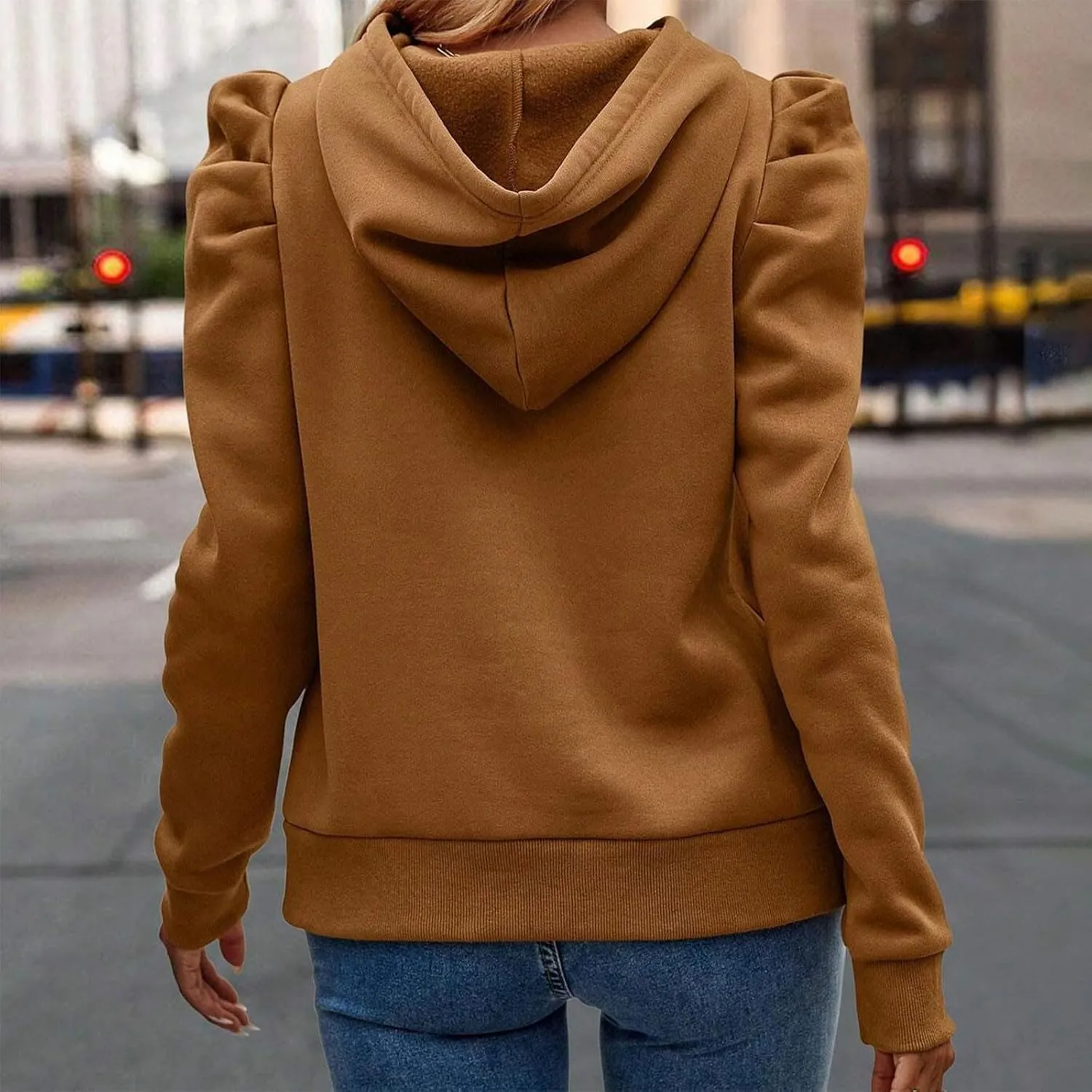 Sweatshirts Women Fall Outfits Cable Hoodie Long Sleeve Pullover Tunic Tops Solid Color Loose Fit Casual Blouses