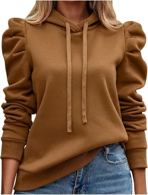 Sweatshirts Women Fall Outfits Cable Hoodie Long Sleeve Pullover Tunic Tops Solid Color Loose Fit Casual Blouses