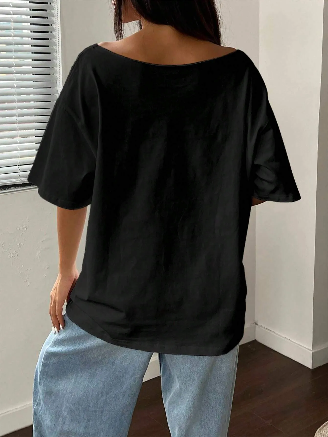 SXV Unity Women Casual vintage bow Shoulder Loose T-Shirt