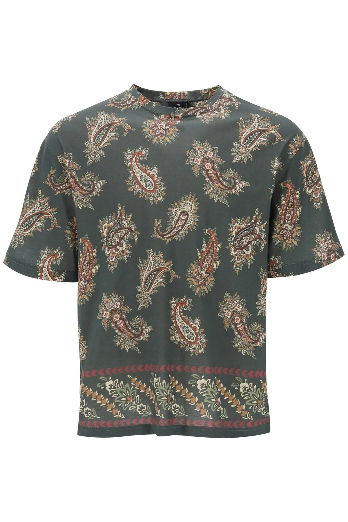 T-shirt girocollo con stampa paisley MRMA0004 AJ055 STAMPA FDO VERDE