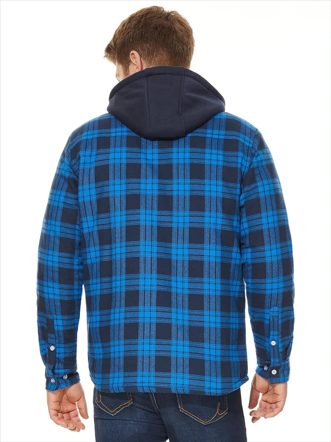 TACVASEN Men's Flannel Shirt Jacket Removable Hooded Quilted Lined Plaid Button Down Shirts Zipper Jacket
