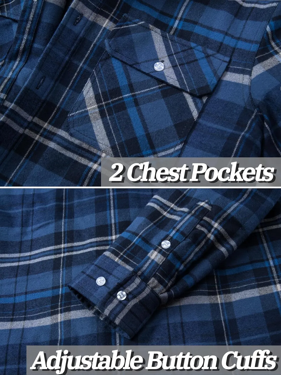 TACVASEN Men's Flannel Shirt Jacket Removable Hooded Quilted Lined Plaid Button Down Shirts Zipper Jacket