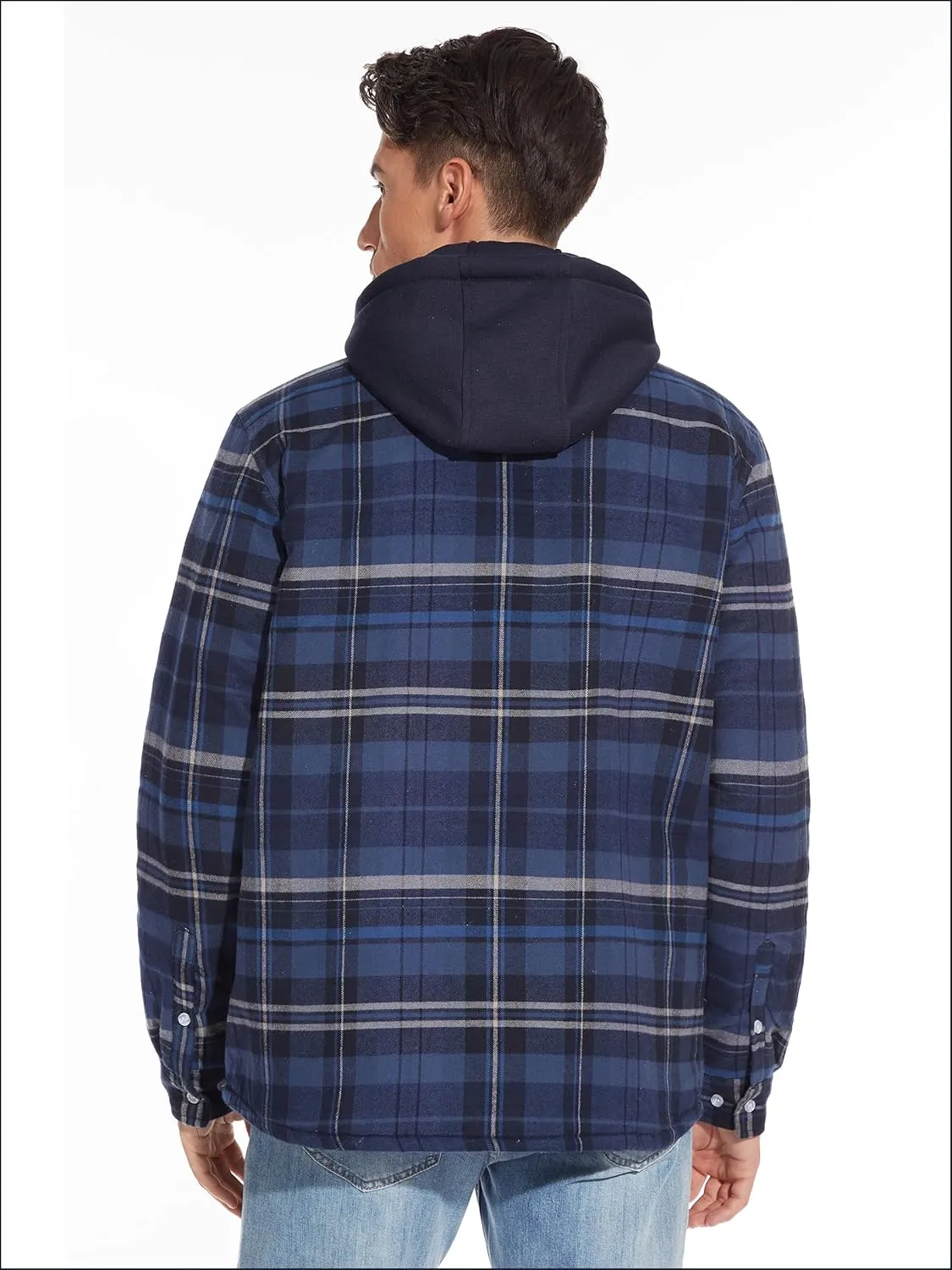 TACVASEN Men's Flannel Shirt Jacket Removable Hooded Quilted Lined Plaid Button Down Shirts Zipper Jacket