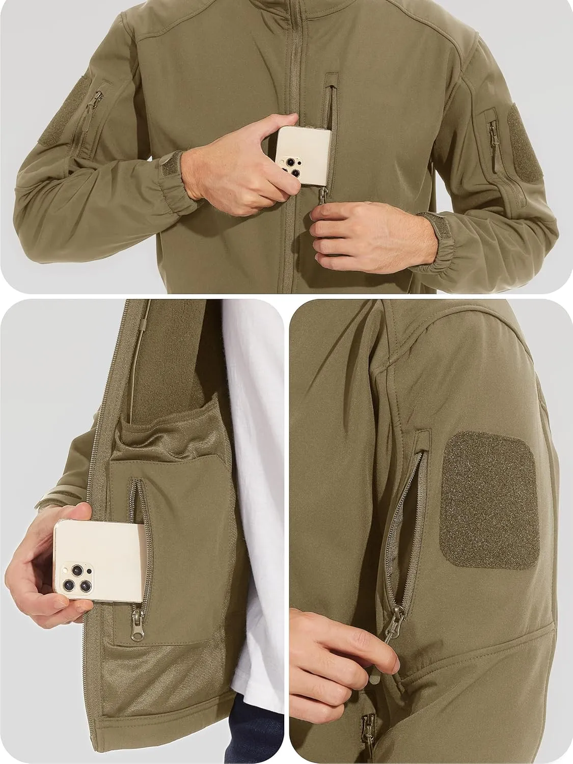 TACVASEN Men's Tactical Jacket with Hood Water Resistant Special Ops Military Softshell Coat