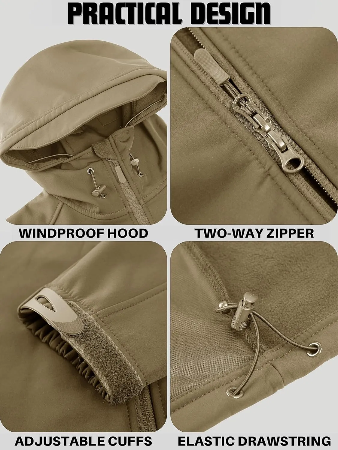 TACVASEN Men's Tactical Jacket with Hood Water Resistant Special Ops Military Softshell Coat