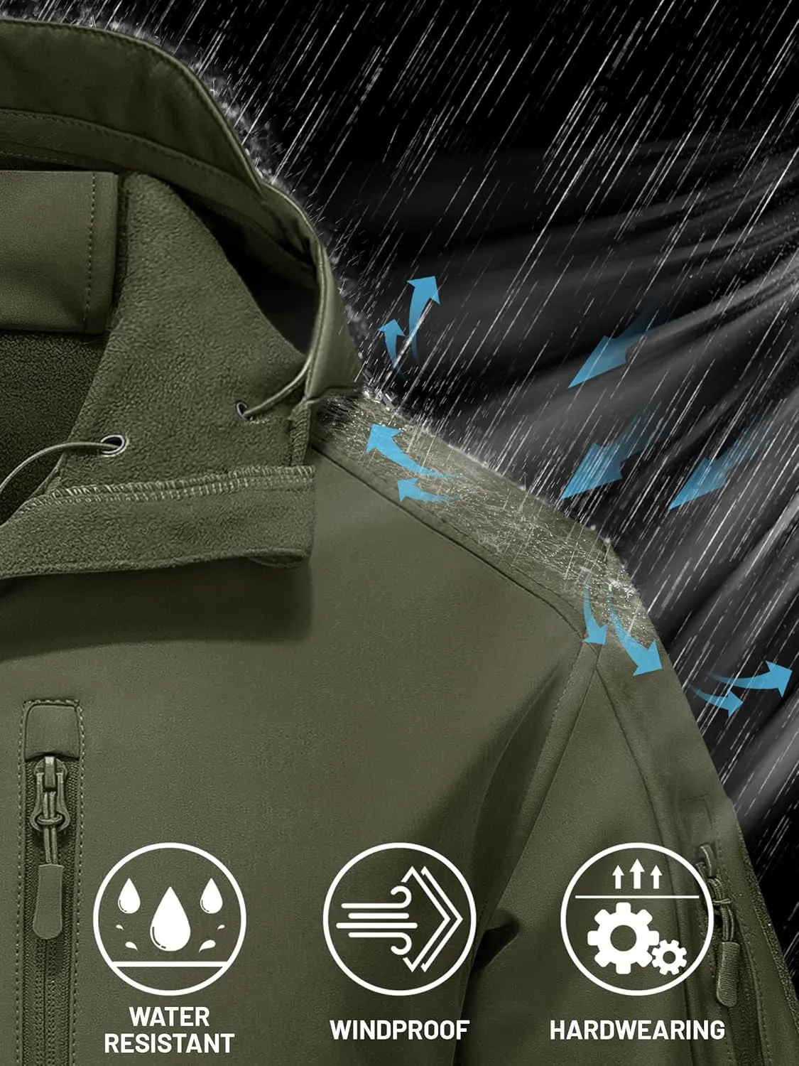 TACVASEN Men's Tactical Jacket with Hood Water Resistant Special Ops Military Softshell Coat