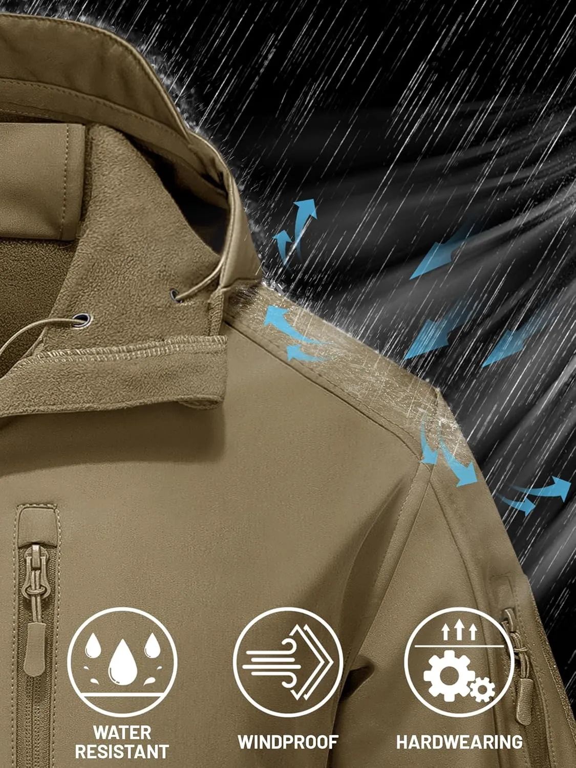 TACVASEN Men's Tactical Jacket with Hood Water Resistant Special Ops Military Softshell Coat