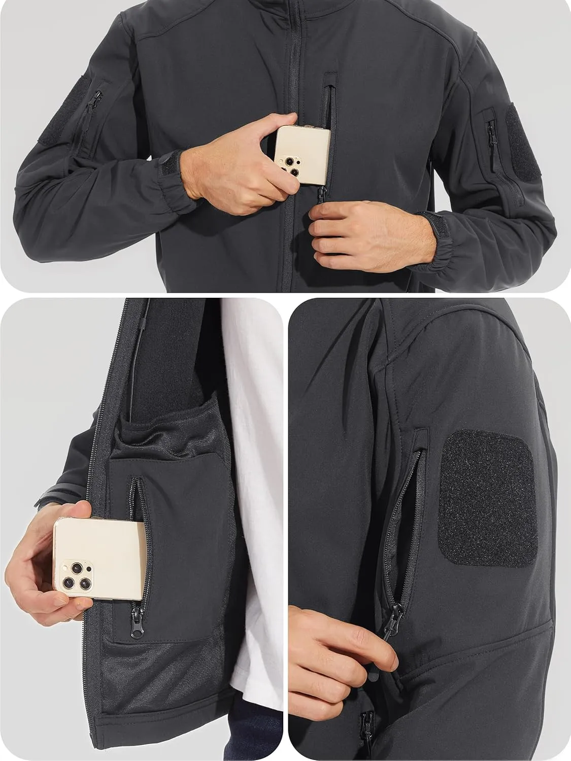 TACVASEN Men's Tactical Jacket with Hood Water Resistant Special Ops Military Softshell Coat