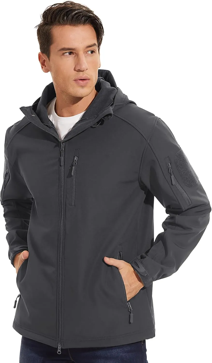 TACVASEN Men's Tactical Jacket with Hood Water Resistant Special Ops Military Softshell Coat