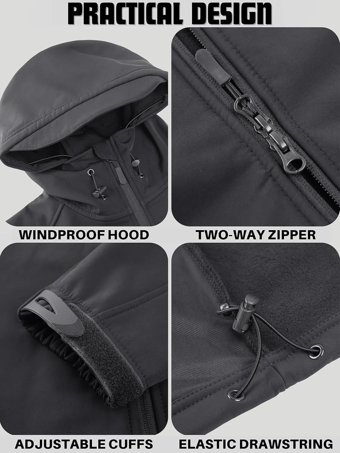 TACVASEN Men's Tactical Jacket with Hood Water Resistant Special Ops Military Softshell Coat