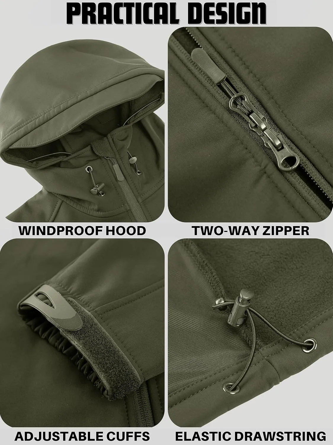 TACVASEN Men's Tactical Jacket with Hood Water Resistant Special Ops Military Softshell Coat