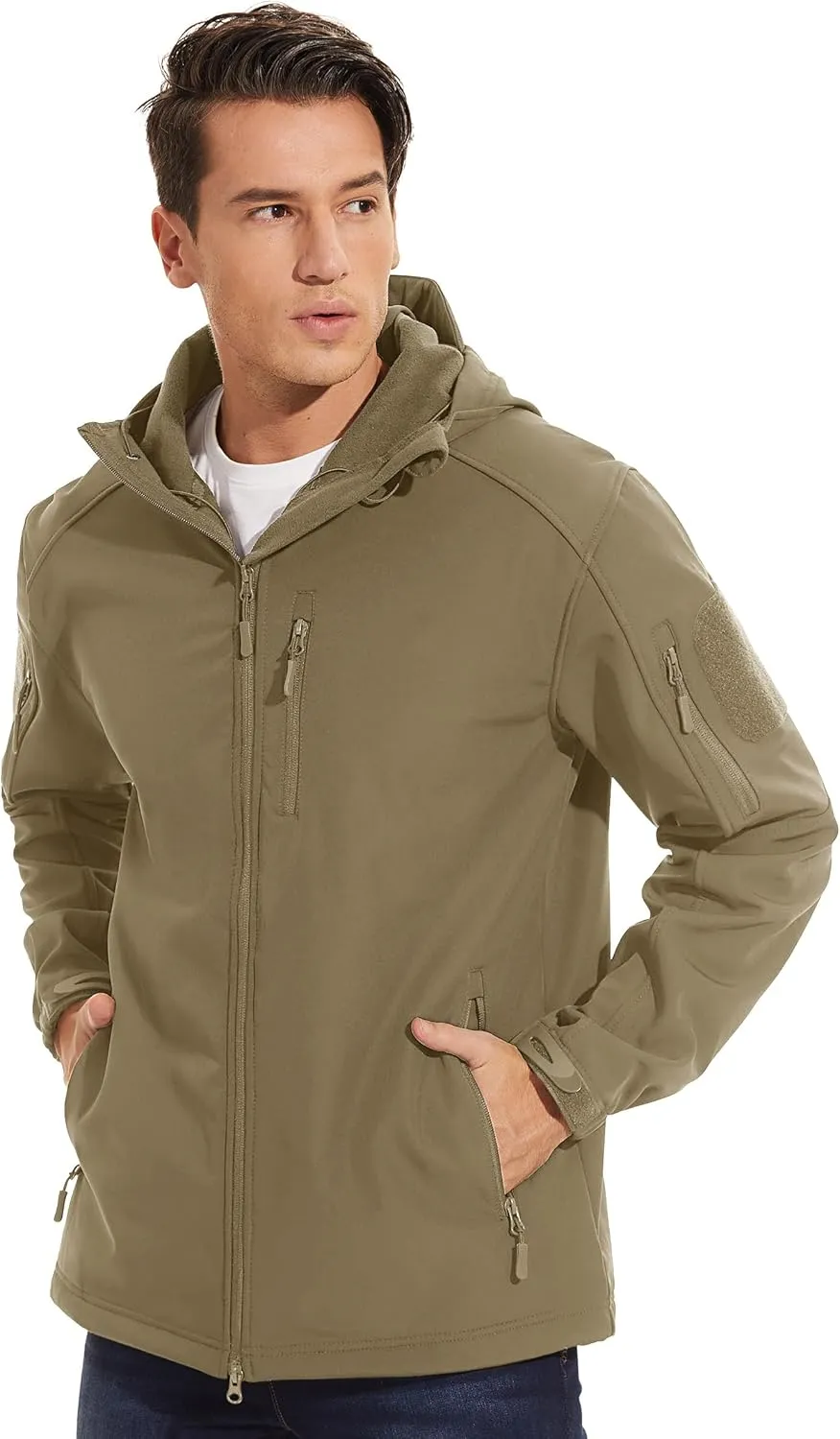 TACVASEN Men's Tactical Jacket with Hood Water Resistant Special Ops Military Softshell Coat