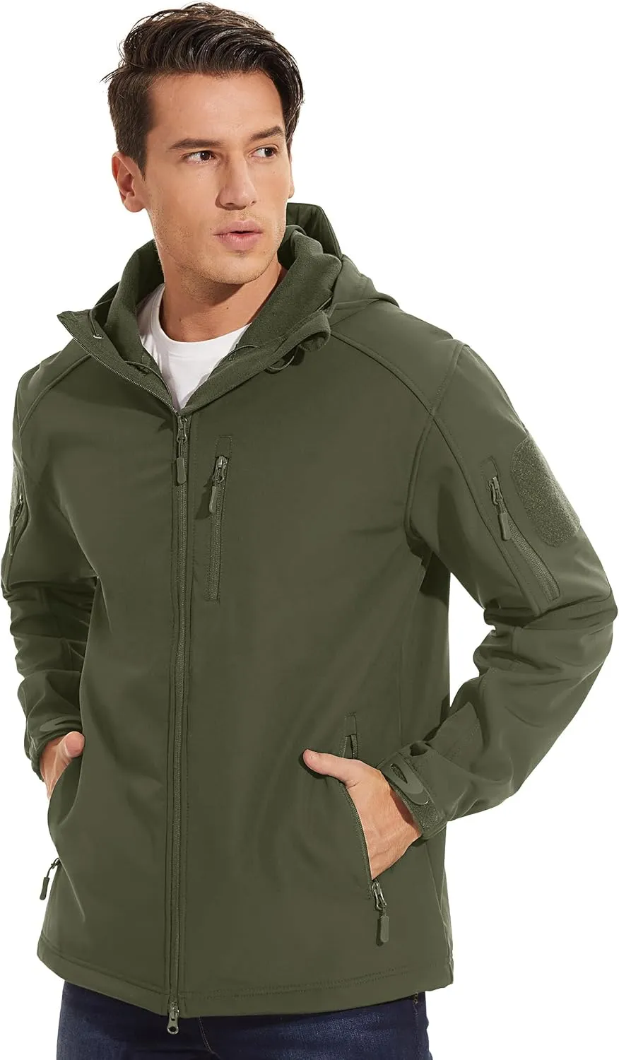 TACVASEN Men's Tactical Jacket with Hood Water Resistant Special Ops Military Softshell Coat