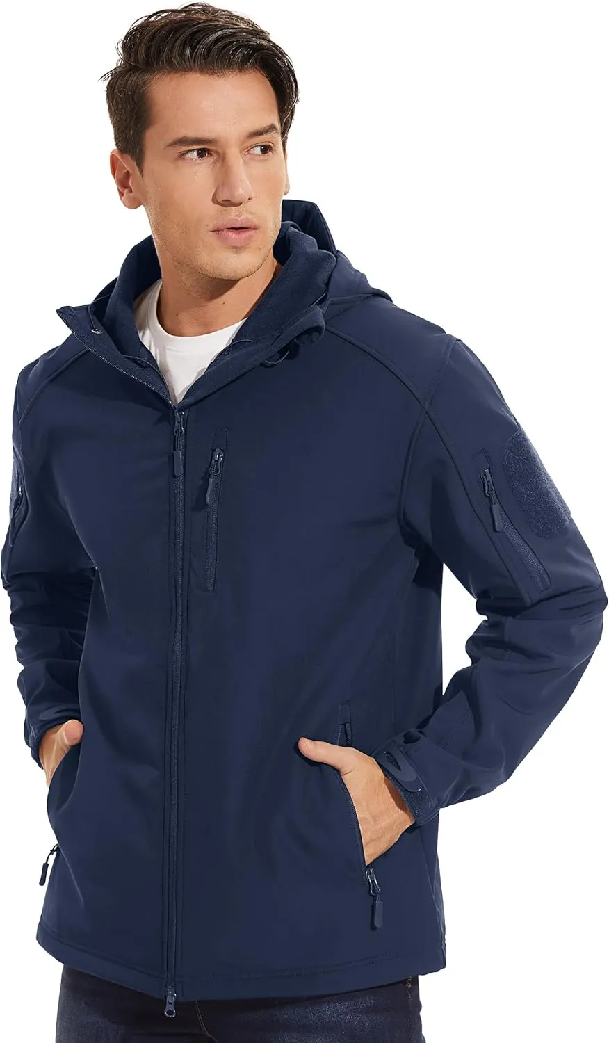 TACVASEN Men's Tactical Jacket with Hood Water Resistant Special Ops Military Softshell Coat