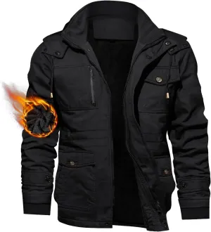 TACVASEN Men's Winter Jacket Cotton Military Jackets Fleece Lined Thick Work Warm Cargo Coats with Hooded