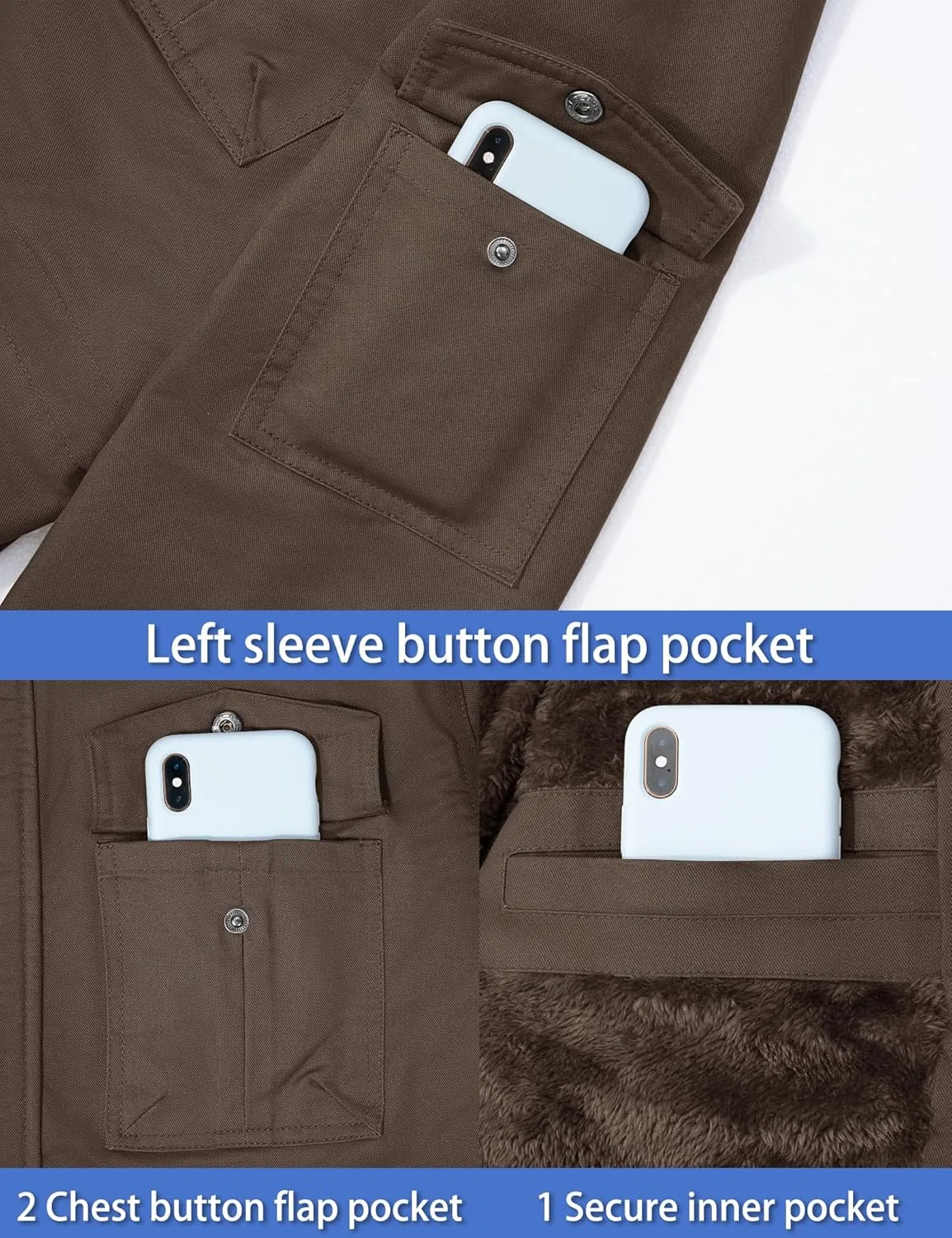 TACVASEN Men's Winter Jacket Cotton Military Jackets Fleece Lined Thick Work Warm Cargo Coats with Hooded