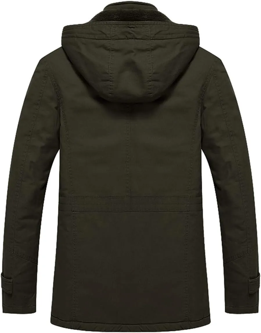 TACVASEN Men's Winter Jacket Cotton Military Jackets Fleece Lined Thick Work Warm Cargo Coats with Hooded