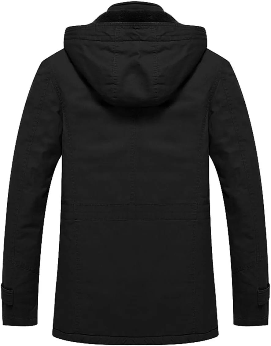 TACVASEN Men's Winter Jacket Cotton Military Jackets Fleece Lined Thick Work Warm Cargo Coats with Hooded
