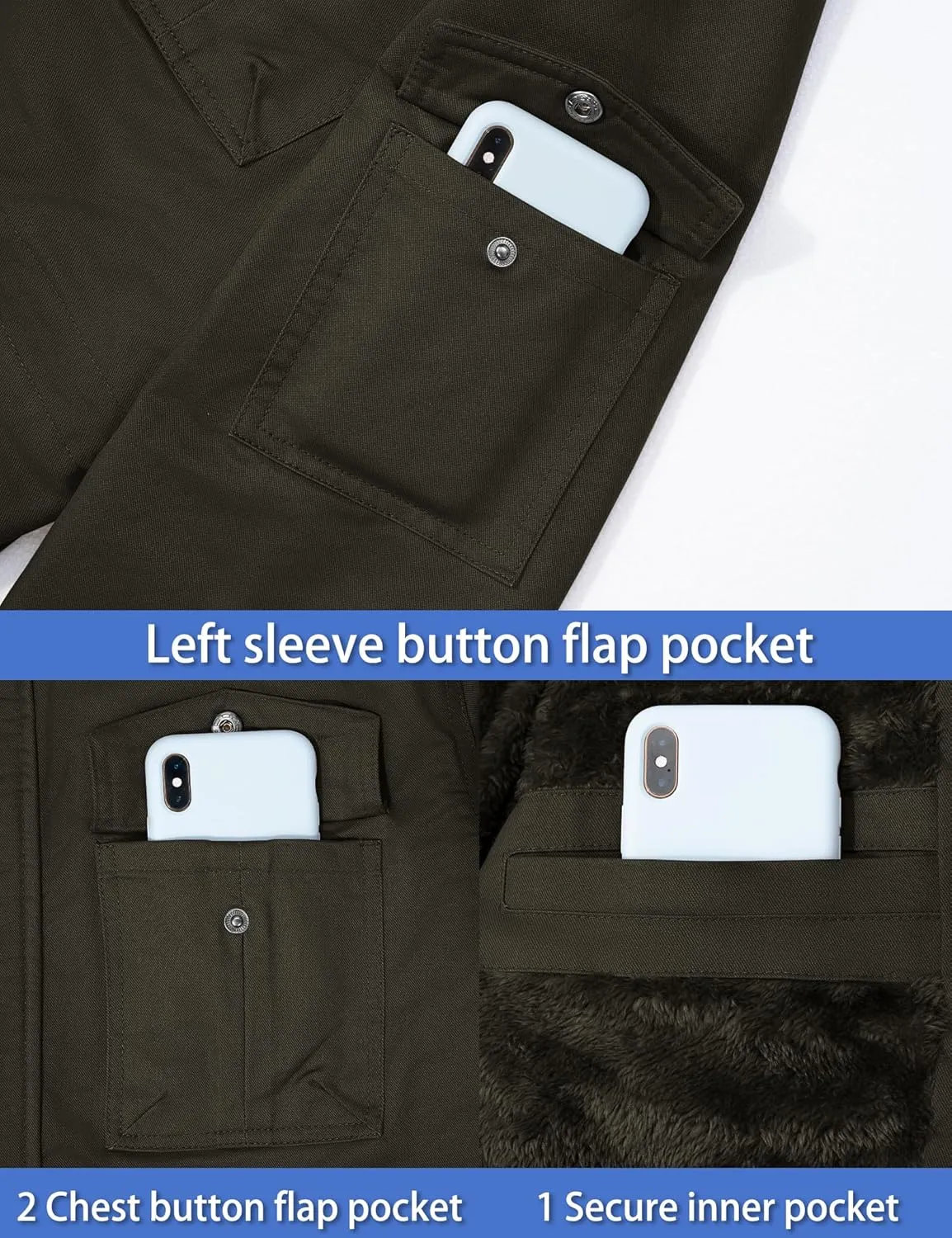TACVASEN Men's Winter Jacket Cotton Military Jackets Fleece Lined Thick Work Warm Cargo Coats with Hooded