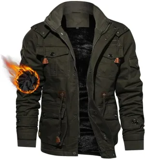 TACVASEN Men's Winter Jacket Cotton Military Jackets Fleece Lined Thick Work Warm Cargo Coats with Hooded
