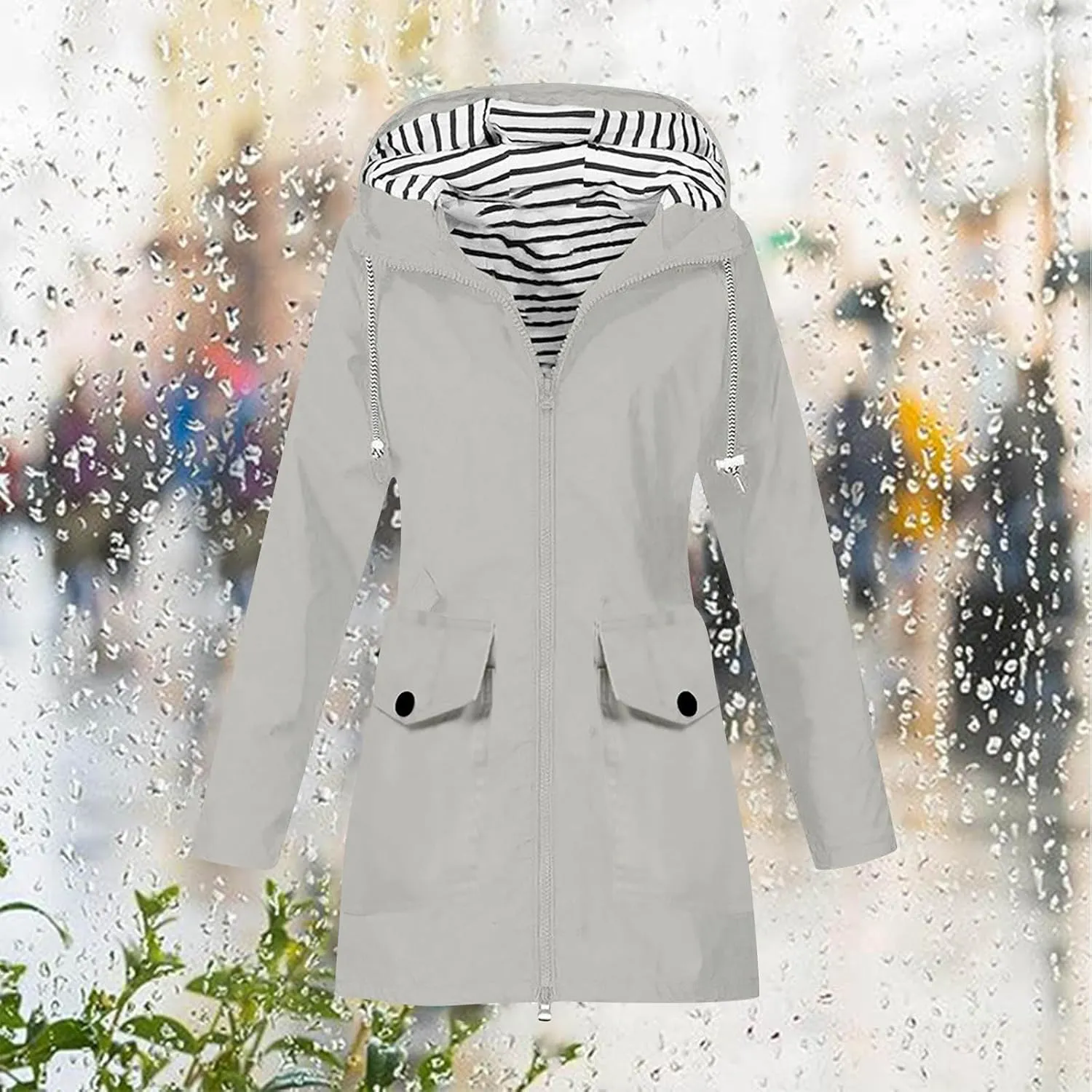 TANGNADE Raincoat for Women Waterproof with Hood Packable Long Hooded Trench Coats Windbreaker Travel Jacket