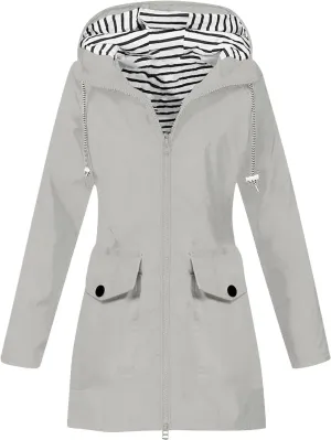 TANGNADE Raincoat for Women Waterproof with Hood Packable Long Hooded Trench Coats Windbreaker Travel Jacket