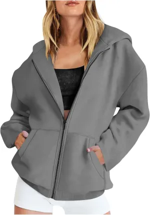 TANGNADE Women Hoodies Full Zip Up Oversized Sweatshirts with Pockets Casual Long Sleeve Thin Hooded Lightweight Jackets