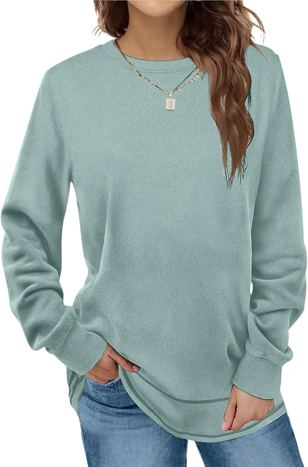 TANGNADE Womens Oversized Sweatshirts Long Sleeve Crewneck Dressy Casual Pullover Lightweight Fall Tunic Tops Blouses