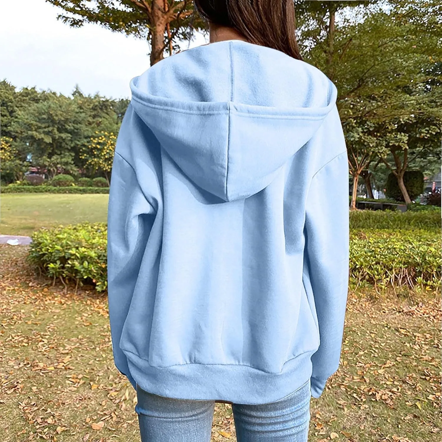 TANGNADE Women's Zip Up Hoodies Drawstring Fall Jacket Oversized Casual Sweatshirts Pullover with Pocket 2024 Winter Clothes