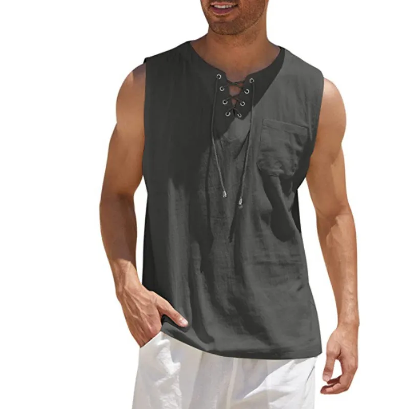 Tank Vest Men's Shirt Collar Tie Short Sleeve T-Shirt - GlamzLife
