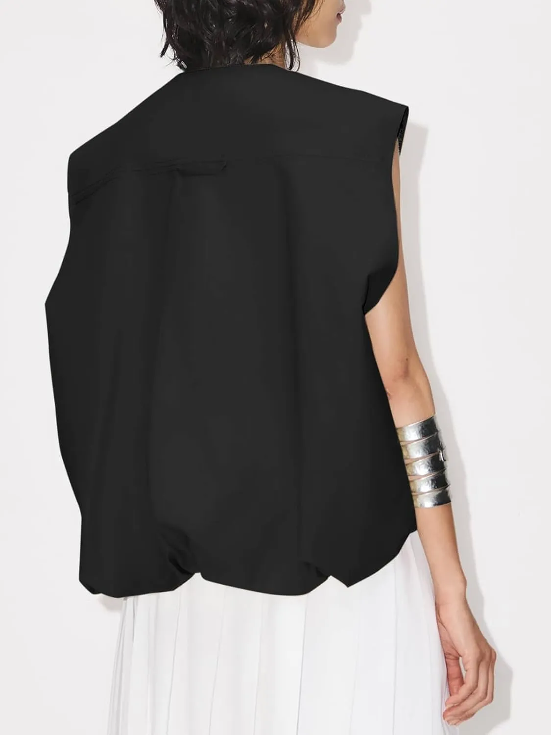 Tankaneo Womens Casual Zip Up Vest Cargo Oversized Ruched Hem Sleeveless Blazer Jackets Tops