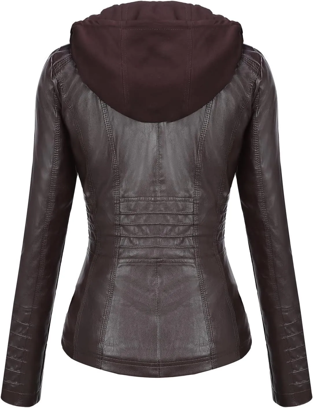 Tanming Women's Removable Hooded Faux Leather Jackets