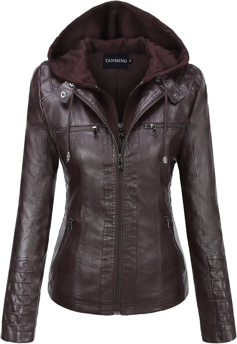 Tanming Women's Removable Hooded Faux Leather Jackets