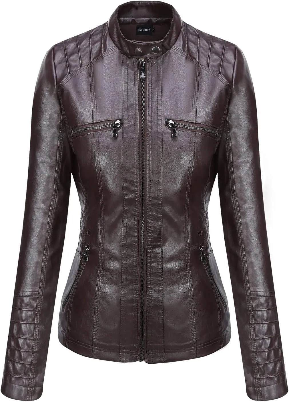 Tanming Women's Removable Hooded Faux Leather Jackets