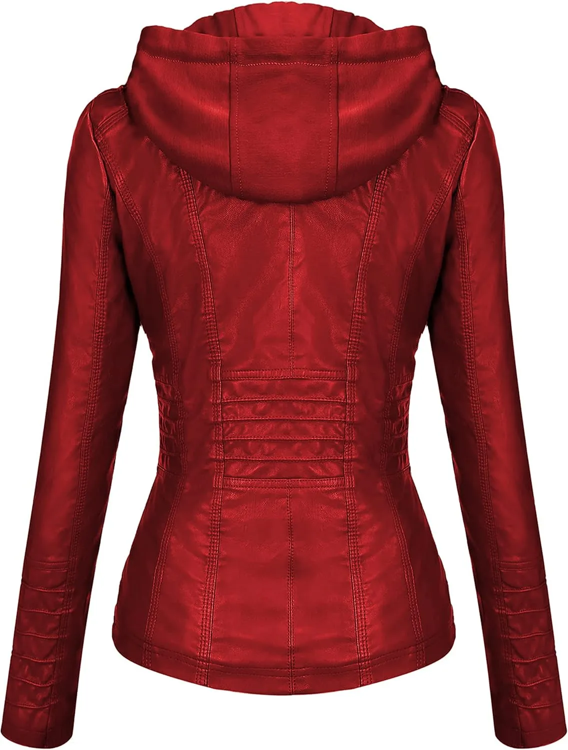 Tanming Women's Removable Hooded Faux Leather Jackets